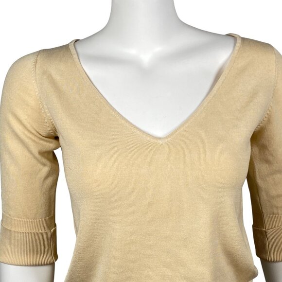 Express Silk Blend Sweater Womens M Half Sleeve Pullover V Neck Stretch Gold - Picture 2 of 4